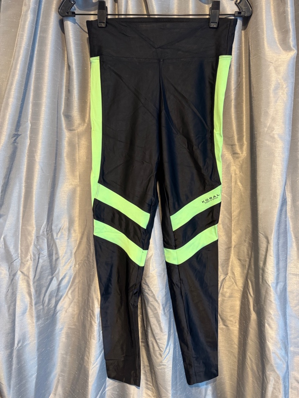 Koral Black Leggings with green stripe details size medium